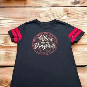 Game of Thrones “Where Are Mu Dragons” Size Medium Black and Red T-Shirt.